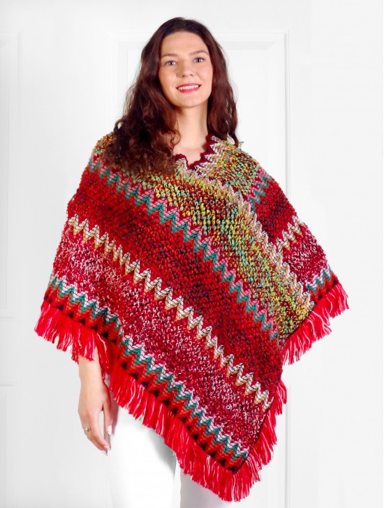 Boho Aztec Poncho W/ Fringes 